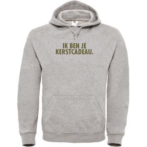 Foute kersttrui hoodie grijs L - Ik ben je kerstcadeau - olijfgroen - soBAD. | Kersttrui soBAD. | kerstsweaters volwassenen | kerst hoodie volwassenen | Kerst outfit | Foute kerst truien