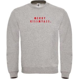 Foute kersttrui grijs M - Merry Kissmyass - rood - soBAD. | Kersttrui soBAD. | kerstsweaters volwassenen | kerst hoodie volwassenen | Kerst outfit | Foute kerst truien