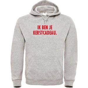 Foute kersttrui hoodie grijs XL - Ik ben je kerstcadeau - rood glitter - soBAD. | Kersttrui soBAD. | kerstsweaters volwassenen | kerst hoodie volwassenen | Kerst outfit | Foute kerst truien