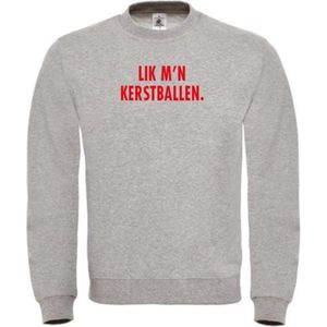 Foute kersttrui grijs M - Lik m'n kerstballen - Rood glitter - soBAD. | Kersttrui soBAD. | kerstsweaters volwassenen | kerst hoodie volwassenen | Kerst outfit | Foute kerst truien