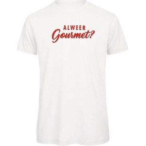 Kerst t-shirt wit XXL - Al weer gourmet? - rood glitter - soBAD. | Kerst t-shirt soBAD. | kerst shirts volwassenen | kerst t-shirts volwassenen | Kerst outfit | Foute kerst t-shirts