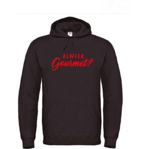 Foute kersttrui hoodie zwart XL - Alweer gourmet? - Rood - soBAD. | Kersttrui soBAD. | kerstsweaters volwassenen | kerst hoodie volwassenen | Kerst outfit | Foute kerst truien