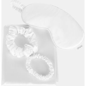 Zijden kussensloop, scrunchies en slaapmasker wit ∙ 100% moerbeizijde ∙ 22 momme ∙ met gratis waszakje t.w.v. €7,95