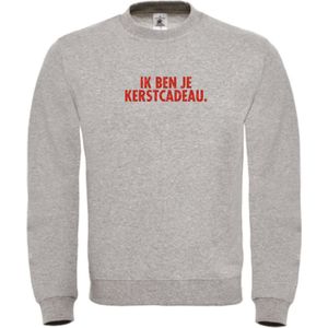 Foute kersttrui grijs S - Ik ben je kerstcadeau - rood glitter - soBAD. | Kersttrui soBAD. | kerstsweaters volwassenen | kerst hoodie volwassenen | Kerst outfit | Foute kerst truien