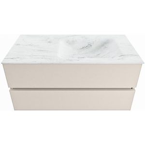 MONDIAZ VICA-DLUX 100cm badmeubel onderkast Linen 2 lades. Inbouw wastafel CLOUD rechts 1 kraangat, kleur Opalo.