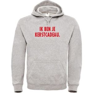 Foute kersttrui hoodie grijs S - Ik ben je kerstcadeau - rood - soBAD. | Kersttrui soBAD. | kerstsweaters volwassenen | kerst hoodie volwassenen | Kerst outfit | Foute kerst truien
