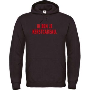 Foute kersttrui hoodie zwart XXL - Ik ben je kerstcadeau - rood glitter - soBAD. | Kersttrui soBAD. | kerstsweaters volwassenen | kerst hoodie volwassenen | Kerst outfit | Foute kerst truien