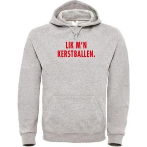 Kerst hoodie grijs M - Lik m'n kerstballen - Rood glitter - soBAD. | Kersttrui soBAD. | kerstsweaters volwassenen | kerst hoodie volwassenen | Kerst outfit | Foute kerst truien