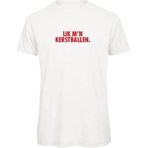 Kerst t-shirt wit L - Lik m'n kerstballen - rood glitter - soBAD. | Kerst t-shirt soBAD. | kerst shirts volwassenen | kerst t-shirts volwassenen | Kerst outfit | Foute kerst t-shirts