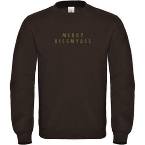 Foute kersttrui zwart XXL - Merry Kissmyass - olijfgroen - soBAD. | Kersttrui soBAD. | kerstsweaters volwassenen | kerst hoodie volwassenen | Kerst outfit | Foute kerst truien