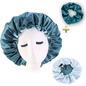 Bonnet van Satijn + Scrunchie / Satin bonnet / Satijnen slaapmuts / Haar bonnet van Satijn / Nachtmuts voor krullen - Groen