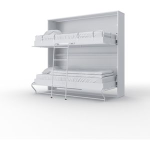 Maxima House - INVENTO 22 Elegance - Stapel Vouwbed - Logeerbed - Opklapbed - Bedkast - Stapelbed - Bunk Bed - Inclusief LED - Hooglans Wit - 2x90x200cm