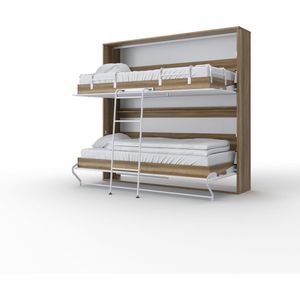 Maxima House - INVENTO 22 Elegance - Stapel Vouwbed - Logeerbed - Opklapbed - Bedkast - Stapelbed - Bunk Bed - Inclusief LED - Country Eiken / Hooglans Wit - 2x90x200cm