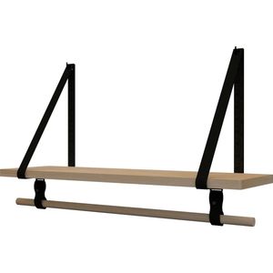 Plankje Roe 70cm - Handles and more®s-sZWART (Complete set: leren plankdragers + plank eikenhout + roede)