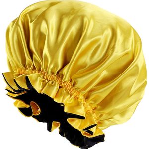 Gele / Zwarte Satijnen Slaapmuts met randje / Reversible Hair Bonnet / Haar bonnet van Satijn / Satin bonnet / Afro nachtmuts voor slapen