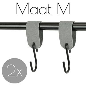 2x Leren S-haak hangers - Handles and more® | SUEDE GREY - maat M  (Leren S-haken - S haken - handdoekkaakje - kapstokhaak - ophanghaken)