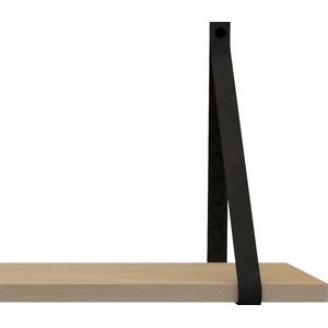 Handles and more Leren plankdragers - met sierschroeven - 100% leer – Vintage Black – set van 2 leren plank banden