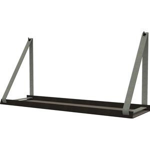 Handles and more -  Stalen wandplank zwart 98cm + leren plankdragers Suede Grey