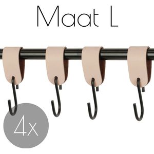 4x Leren S-haak hangers - Handles and more® | NATUREL - maat L (Leren S-haken - S haken - handdoekkaakje - kapstokhaak - ophanghaken)