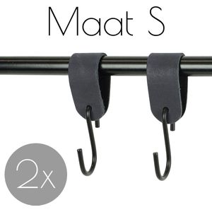 2x Leren S-haak hangers - Handles and more® | NAVY - maat S (Leren S-haken - S haken - handdoekkaakje - kapstokhaak - ophanghaken)