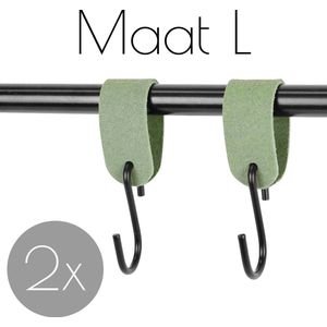 2x Leren S-haak hangers - Handles and more® | SUEDE JADE - maat L (Leren S-haken - S haken - handdoekkaakje - kapstokhaak - ophanghaken)