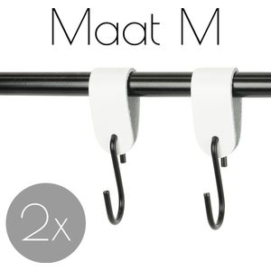 2x Leren S-haak hangers - Handles and more® | WIT - maat M  (Leren S-haken - S haken - handdoekkaakje - kapstokhaak - ophanghaken)