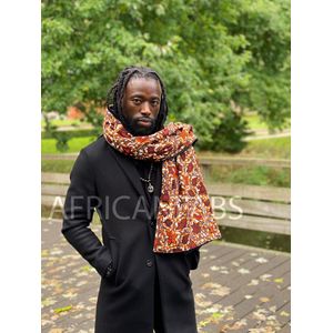 Warme Sjaal met Afrikaanse print Unisex - Bruin / oranje leaf - Winter sjaal / Fleece sjaal / Afrika print