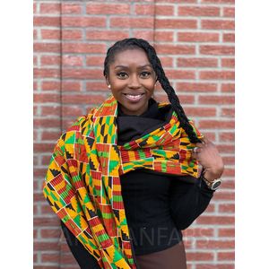 Warme Sjaal met Afrikaanse print Unisex - Geel / Groene kente - Winter sjaal / Fleece sjaal / Afrika print