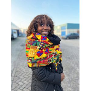 Warme Sjaal met Afrikaanse print Unisex - Geel / Multicolor kente - Winter sjaal / Fleece sjaal / Afrika print