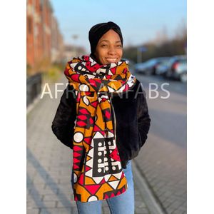 Warme Sjaal met Afrikaanse print Unisex - Mosterd Rode Samakaka - Winter sjaal / Fleece sjaal / Afrika print