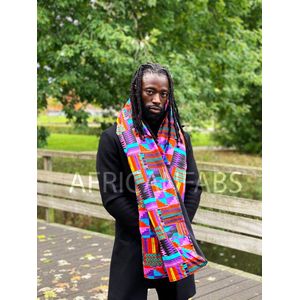 Warme Sjaal met Afrikaanse print Unisex - Paars / roze kente - Winter sjaal / Fleece sjaal / Afrika print