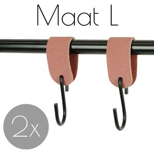 2x Leren S-haak hangers - Handles and more® | SUEDE OLD PINK - maat L (Leren S-haken - S haken - handdoekkaakje - kapstokhaak - ophanghaken)