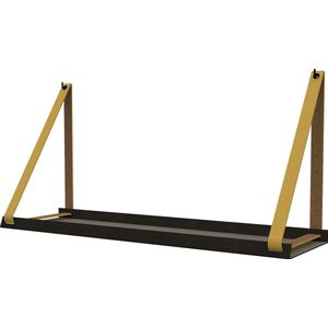 Handles and more -  Stalen wandplank zwart 98cm + leren plankdragers Okergeel