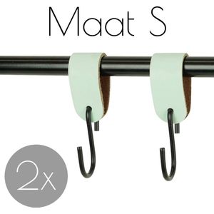 2x Leren S-haak hangers - Handles and more® | MINT - maat S (Leren S-haken - S haken - handdoekkaakje - kapstokhaak - ophanghaken)