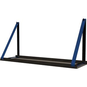 Handles and more -  Stalen wandplank zwart 98cm + leren plankdragers Blauw