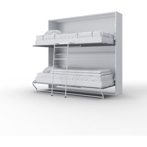 Maxima House - INVENTO 22 Elegance - Stapel Vouwbed - Logeerbed - Opklapbed - Bedkast - Stapelbed - Bunk Bed - Inclusief LED - Wit / Hoogglans Grijs - 2x90x200cm