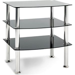 Bijzettafel gehard veiligheid glas | zwart glazen bijzettafel | Verchroomd stalen poten | 3 laags voor rond afgewerkt sterk glazen bladen | zwart Glazen tafel 54x45x61cm