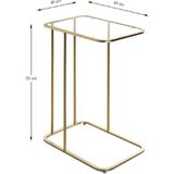 Bijzettafel goudkleur staal met helder glasblad 65cm hoog