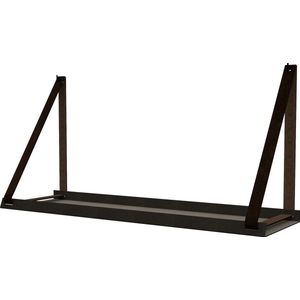 Handles and more -  Stalen wandplank zwart 70cm + leren plankdragers Donkerbruin