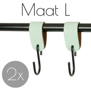 2x Leren S-haak hangers - Handles and more® | MINT - maat M  (Leren S-haken - S haken - handdoekkaakje - kapstokhaak - ophanghaken)