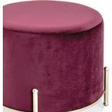 Hocker Fluweel Bordeau Staal Goud Rond 48x40x48cm