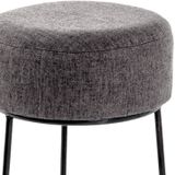 Hocker Stof Grijs Staal Zwart Rond 30x46x30cm