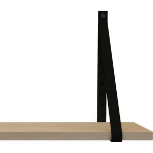 Handles and more Leren plankdragers - met sierschroeven - 100% leer – Zwart – set van 2 leren plank banden