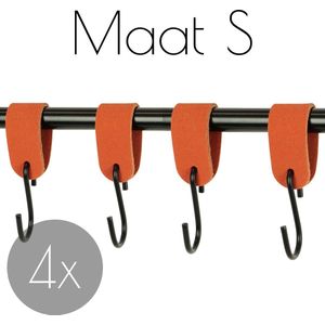 4x S-haak hangers - Handles and more® | SUEDE BRICK - maat S (Leren S-haken - S haken - handdoekkaakje - kapstokhaak - ophanghaken)