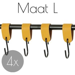 4x Leren S-haak hangers - Handles and more® | OKERGEEL - maat L (Leren S-haken - S haken - handdoekkaakje - kapstokhaak - ophanghaken)