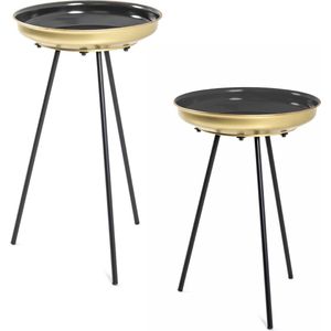 Mimiset 2 zwart en goud metalen ronde tafeltjes