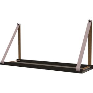 Handles and more -  Stalen wandplank zwart 70cm + leren plankdragers Lilapaars