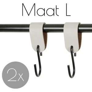 2x Leren S-haak hangers - Handles and more® | LICHTGRIJS - maat L (Leren S-haken - S haken - handdoekkaakje - kapstokhaak - ophanghaken)