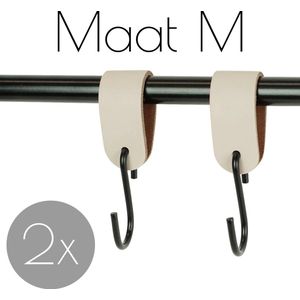 2x Leren S-haak hangers - Handles and more® | CREME - maat M  (Leren S-haken - S haken - handdoekkaakje - kapstokhaak - ophanghaken)