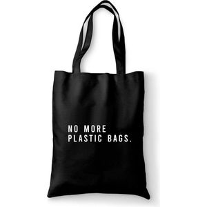 Katoenen tas - No more plastic bags. - canvas tas - katoenen tas met tekst - schoudertas zwart